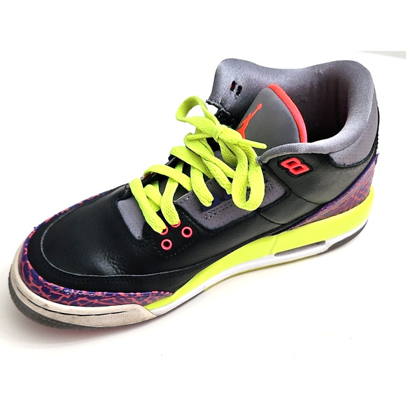 Nike Air Jordan 3 Retro Sneakers Black Atomic Red Kids 6.5Y Basketball Shoes - Picture 4 of 16